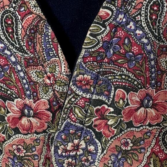 Vintage Pink Rose Vest Floral Print Navy Blue Open Plus Size Handmade Cottage - Picture 10 of 10